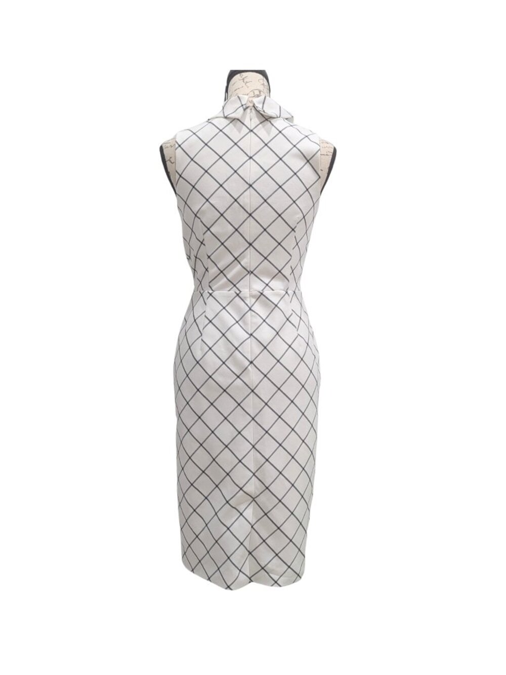White House Black Market Windowpane Sheath Dress 0 XS Cowl Neck Sleeveless Lined - Picture 4 of 9